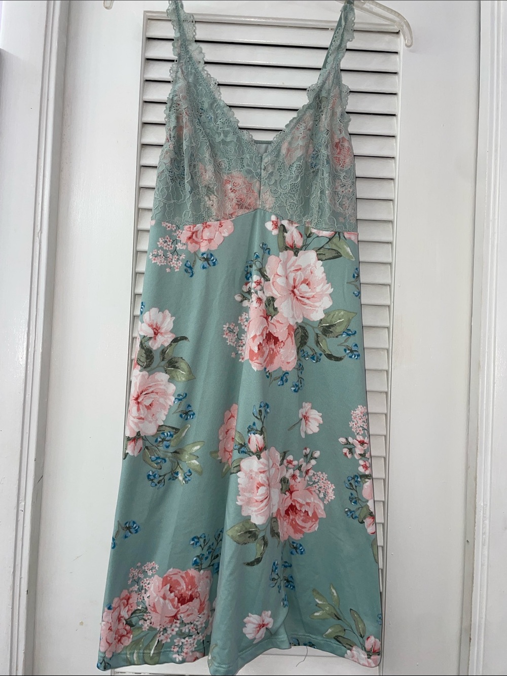 Flora Nikrooz Sage Green Floral Lace-Trim Chemise
